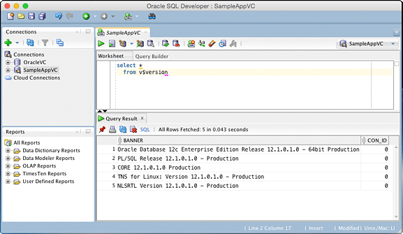 Verify SQL Developer connectivity