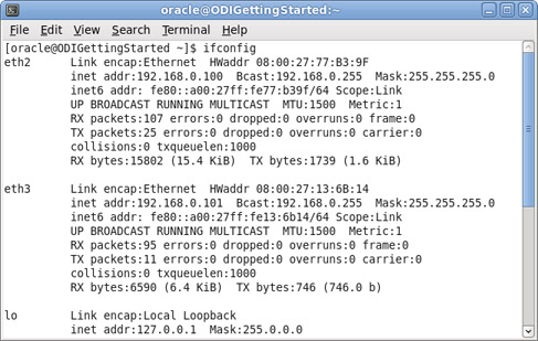 ifconfig executed in Oracle VM - Bridged Network