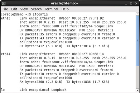 ifconfig executed in Oracle VM - NAT