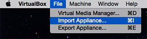 VirtualBox - Import Appliance menu option