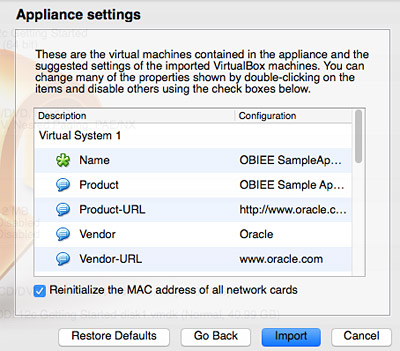 VirtualBox - Import - Appliance Settings