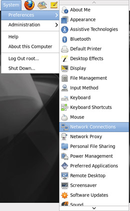 Oracle Linux VM - Network Connections - menu option